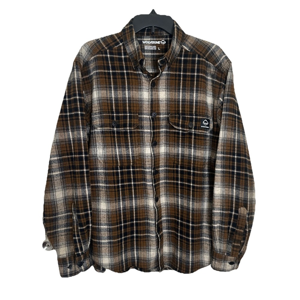 WOLVERINE MEN'S Large Glacier Heavyweight‎ Flannel Shirt BROWN PLAID W1205850